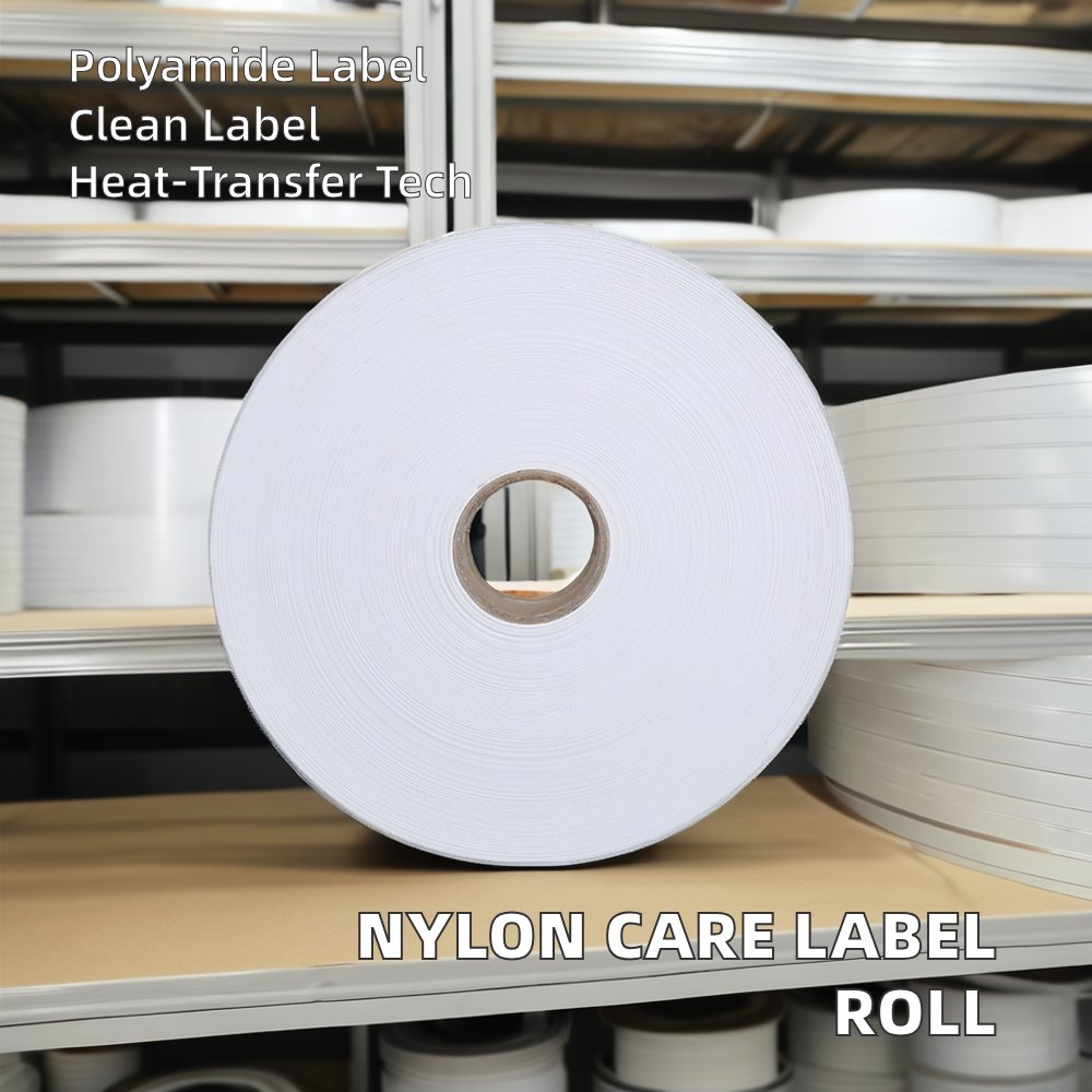 Nylon Care Label Roll Thermal Transfer Printable with Polyamide Garment Care Textile Dry Cleaning Heat Transfer Printing Method