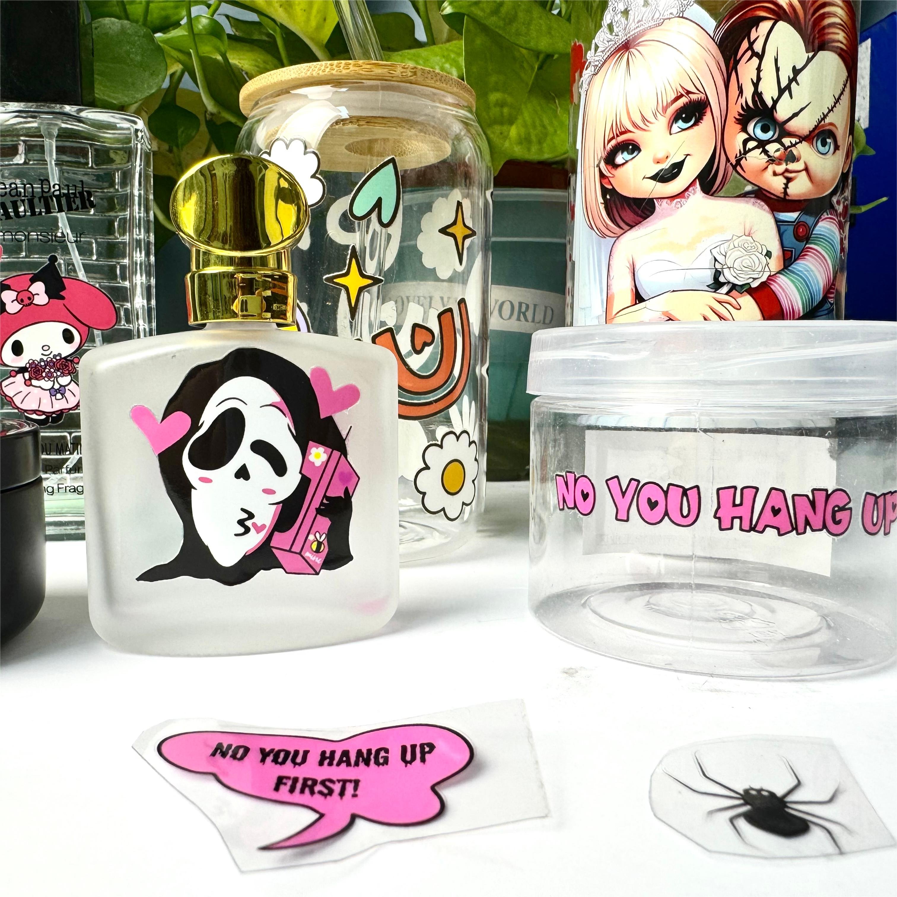 Wholesale high quality Halloween water transfer stickers 16oz glass mug plastic cup perfume bottle UV transfer