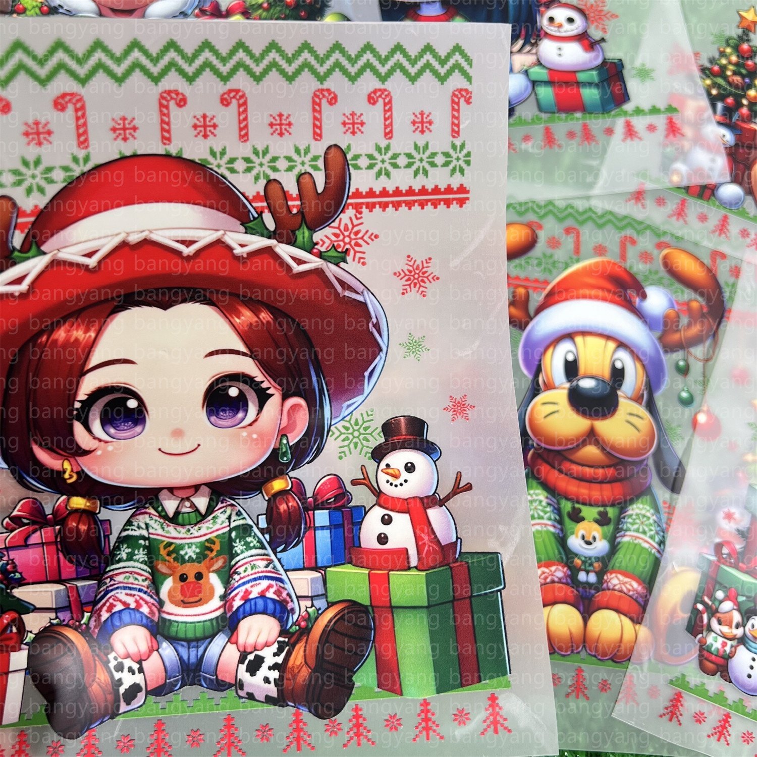High quality heat transfer sticker transfer printing Christmas design custom transfers dtf stickers for t-shirts