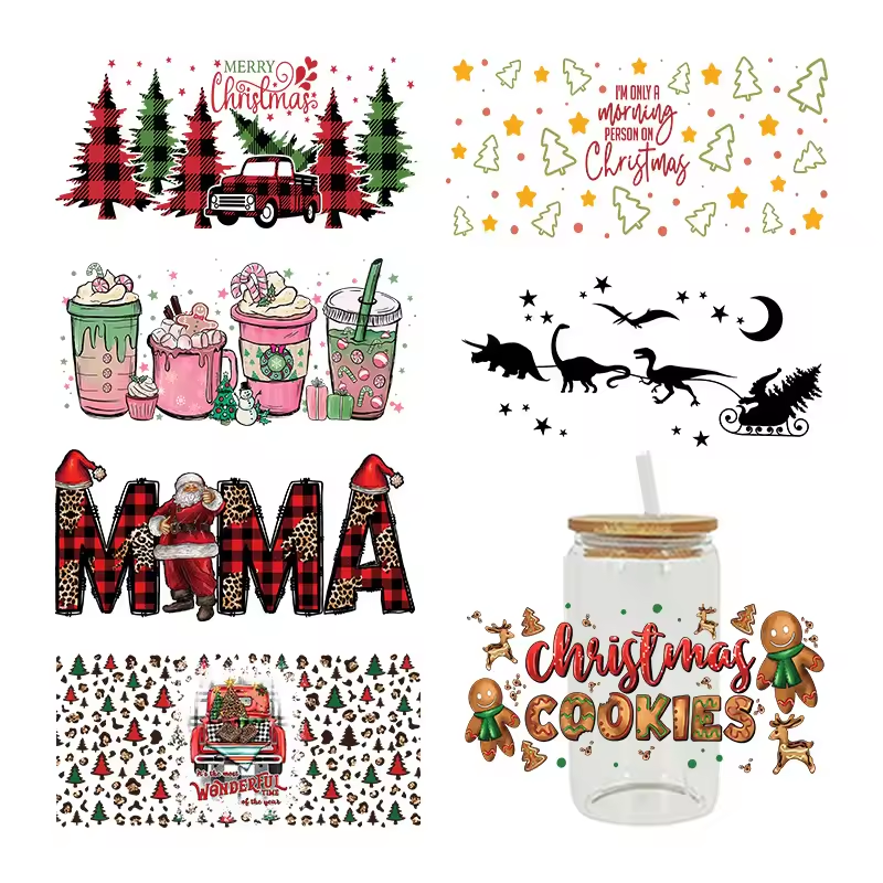 Wholesale 16oz Glass with Custom Christmas Festival Design Washable Water Transfer Printed Glassware