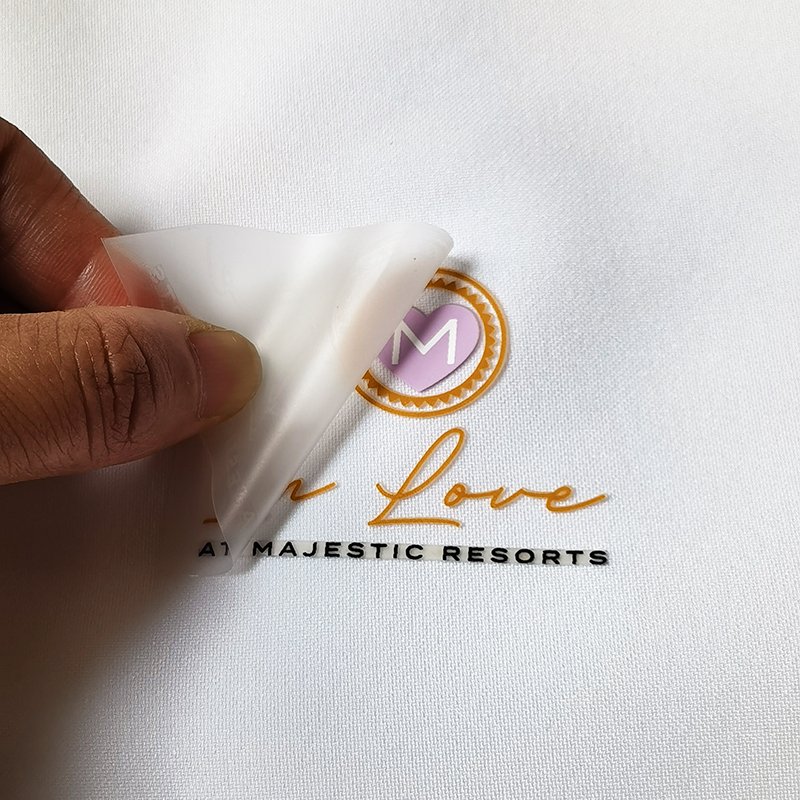 Promotion Silicone Screen Printed Label Heat Transfer with Triangle Ring Buckle Flat Rubber for Shirt 3d Waterproof for Clothing