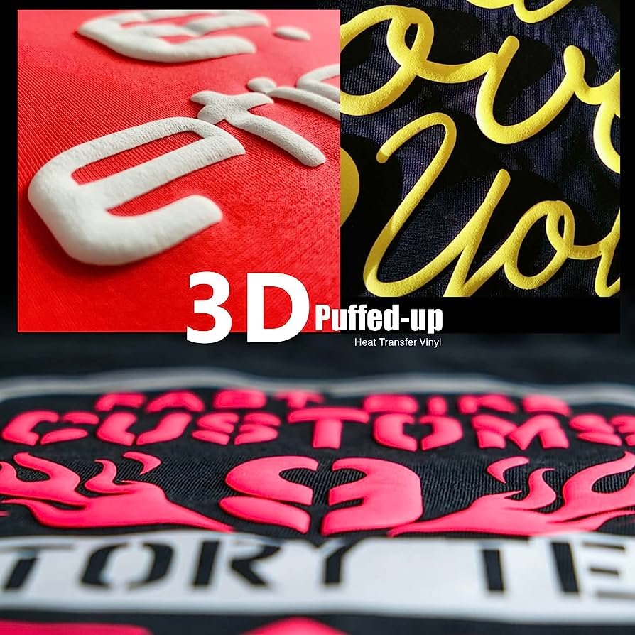 Metallic 3D Heat Transfers for Eye-catching T-shirts and Bags Puff Heat Transfer Vinyl Garment Labels Printed Sustainable