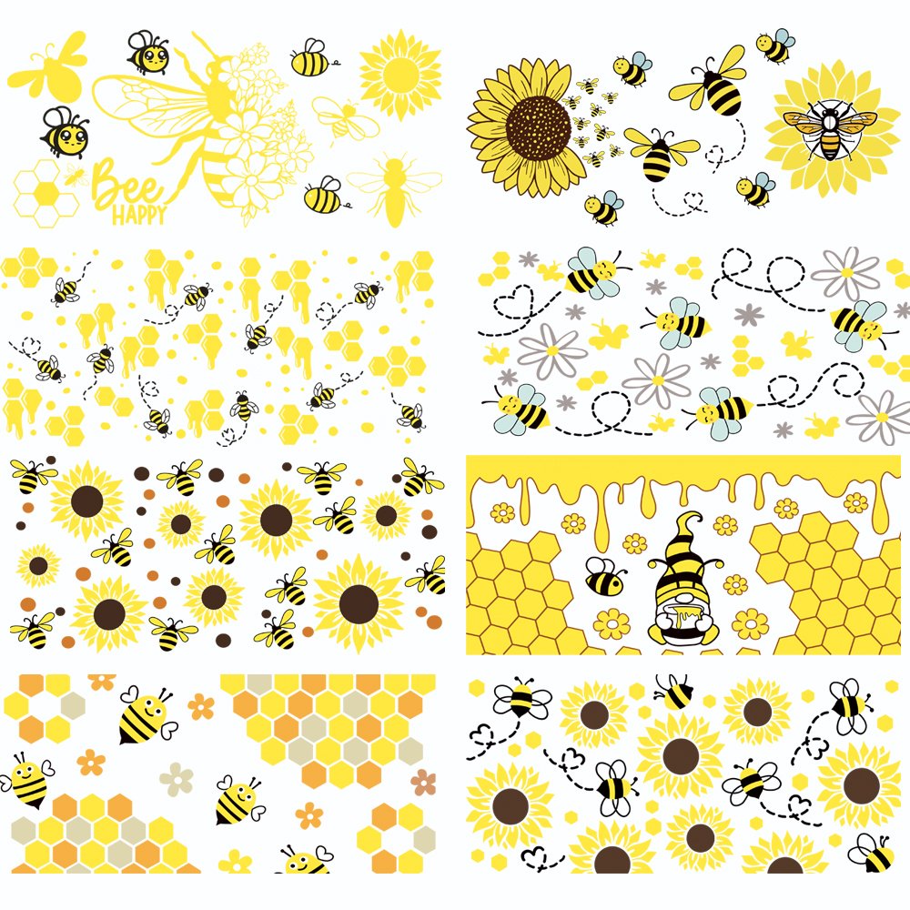 Hongcai Ready To Transfer Custom DIY 16oz UV DTF Sticker Printing Glass Can Waterproof Bee Designs Wrap Transfer For Cup Wraps