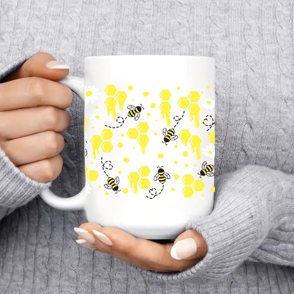 Hongcai Ready To Transfer Custom DIY 16oz UV DTF Sticker Printing Glass Can Waterproof Bee Designs Wrap Transfer For Cup Wraps