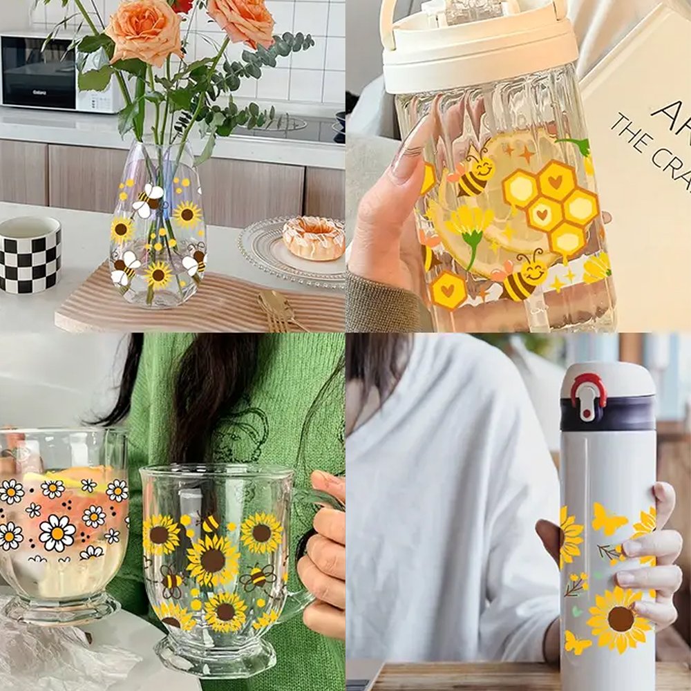 Hongcai Ready To Transfer Custom DIY 16oz UV DTF Sticker Printing Glass Can Waterproof Bee Designs Wrap Transfer For Cup Wraps