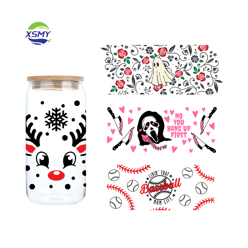 Custom High Quality 16oz Durable Sticker UV Water Transfer Printing Glass Cup Plastic Tumblers Waterproof Plastisol Bags