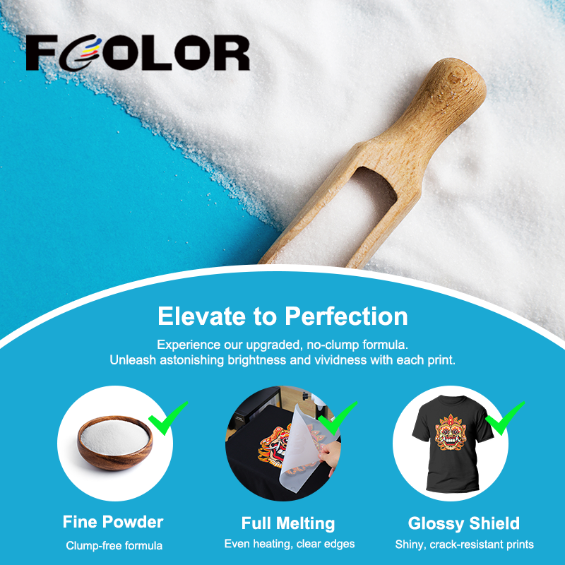 FCOLOR Stable quality 80-200um Copolyester Tpu DTF Hot Melt Adhesive Powder for T-Shirt heat transfer Printing