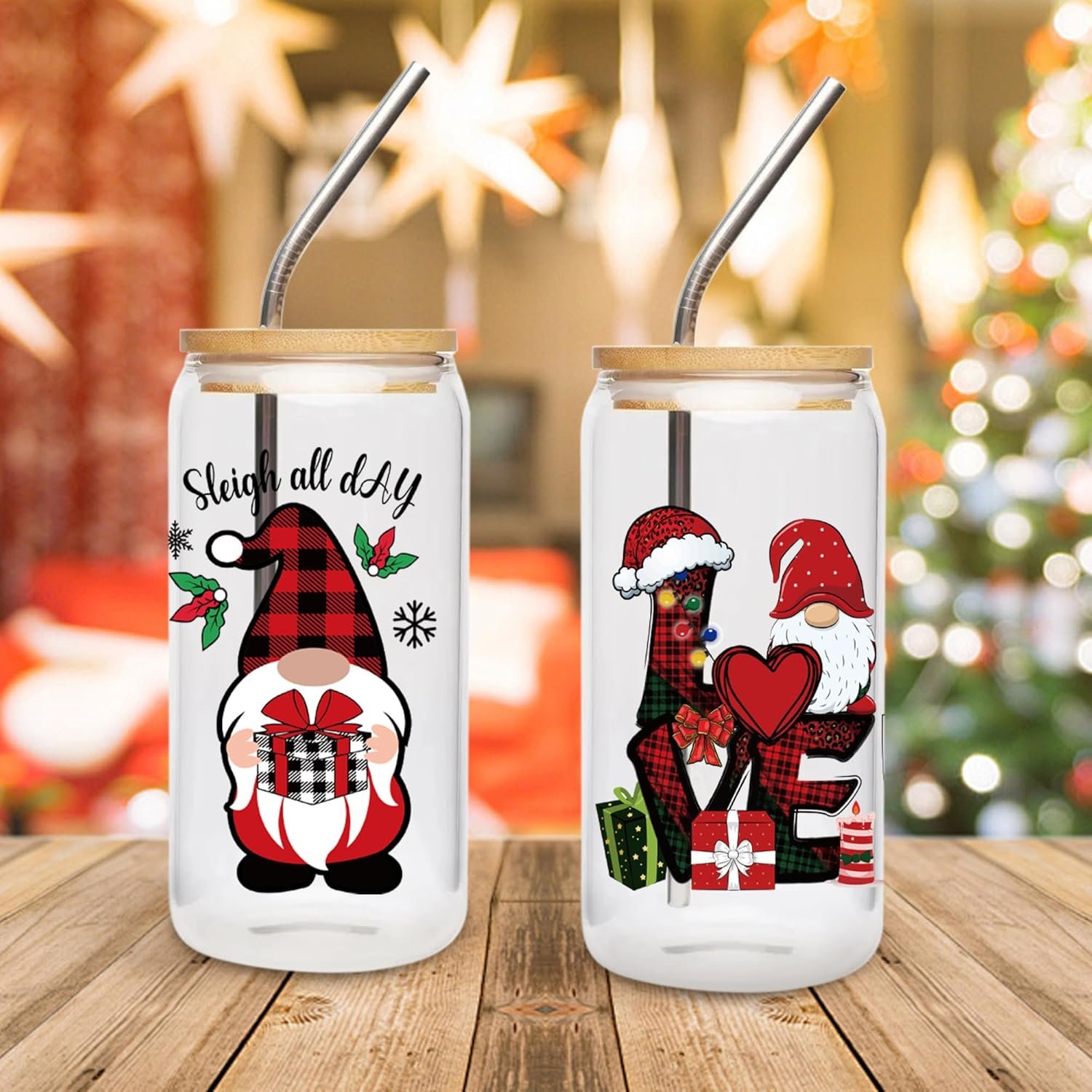 UV Cup Wrap Christmas Gnome UV DTF Decals UVDTF Transfer Stickers Waterproof UV DTF Wraps for 16 oz Glass Cups