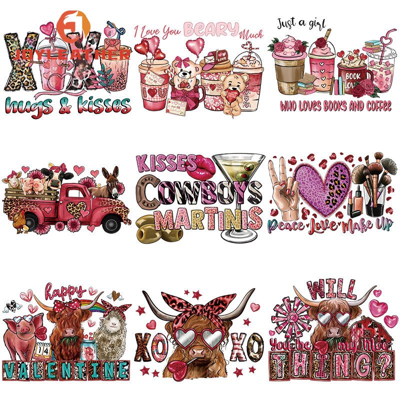 New Washable Hot Stamping Stickers Saint Valentine's Day Heat Transfers Printed Designs For T Shirts
