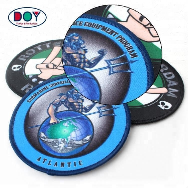Heat Transfer Printing Merrow Border Custom Cartoon Logo Garment Dye Sublimation Patches for Hat