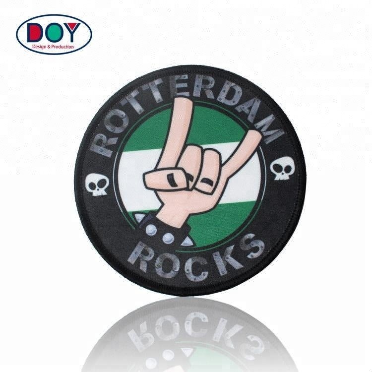 Heat Transfer Printing Merrow Border Custom Cartoon Logo Garment Dye Sublimation Patches for Hat