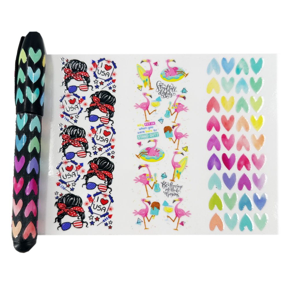 Private Label Wholesale Custom Packaging Transfer Name Logo Sticker Printing UV DTF Pen Wraps Transfer Film Decals For Pens