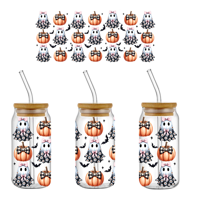 Wholesale Custom 16oz UV DTF Glass Cup Wraps Cute Design for Halloween Heat Transfer Printing dtf transfer custom uvdtf penwraps