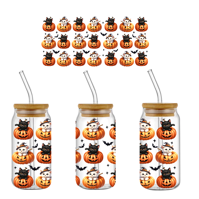Wholesale Custom 16oz UV DTF Glass Cup Wraps Cute Design for Halloween Heat Transfer Printing dtf transfer custom uvdtf penwraps