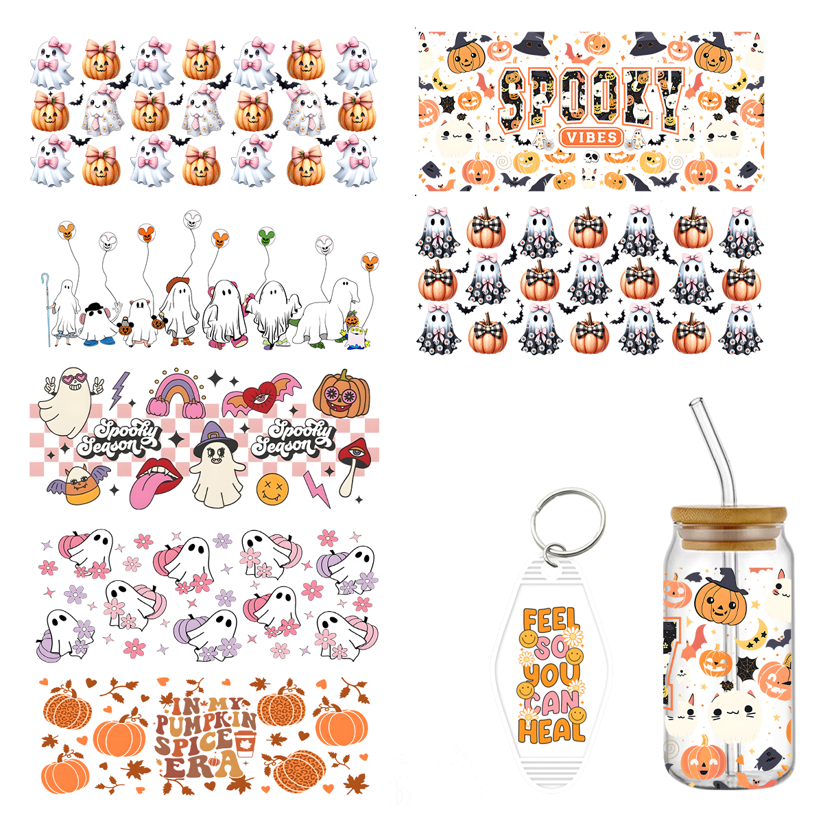 Wholesale Custom 16oz UV DTF Glass Cup Wraps Cute Design for Halloween Heat Transfer Printing dtf transfer custom uvdtf penwraps