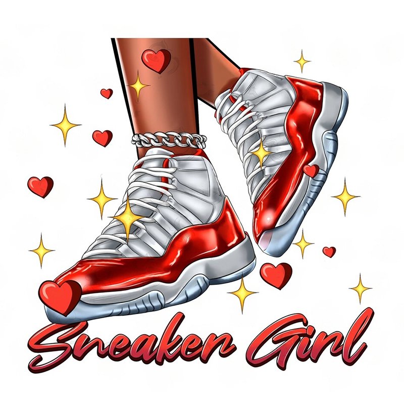 Shoes Sneaker Girl Collecting Heat Transfer Printing Stickers Applique Ready To Press For Garment Shirt Bags Sweatshirt Garment