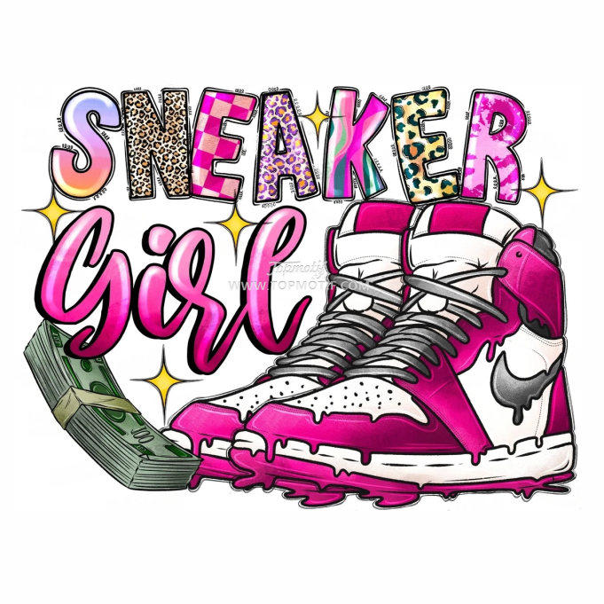 Shoes Sneaker Girl Collecting Heat Transfer Printing Stickers Applique Ready To Press For Garment Shirt Bags Sweatshirt Garment