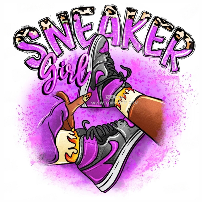 Shoes Sneaker Girl Collecting Heat Transfer Printing Stickers Applique Ready To Press For Garment Shirt Bags Sweatshirt Garment