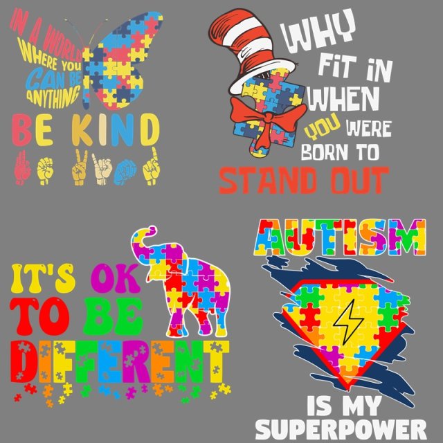 Wondove 28 Styles Custom Autism Awareness Printable DTF Plastisol Heat Press Printing Transfer Iron on Stickers Design