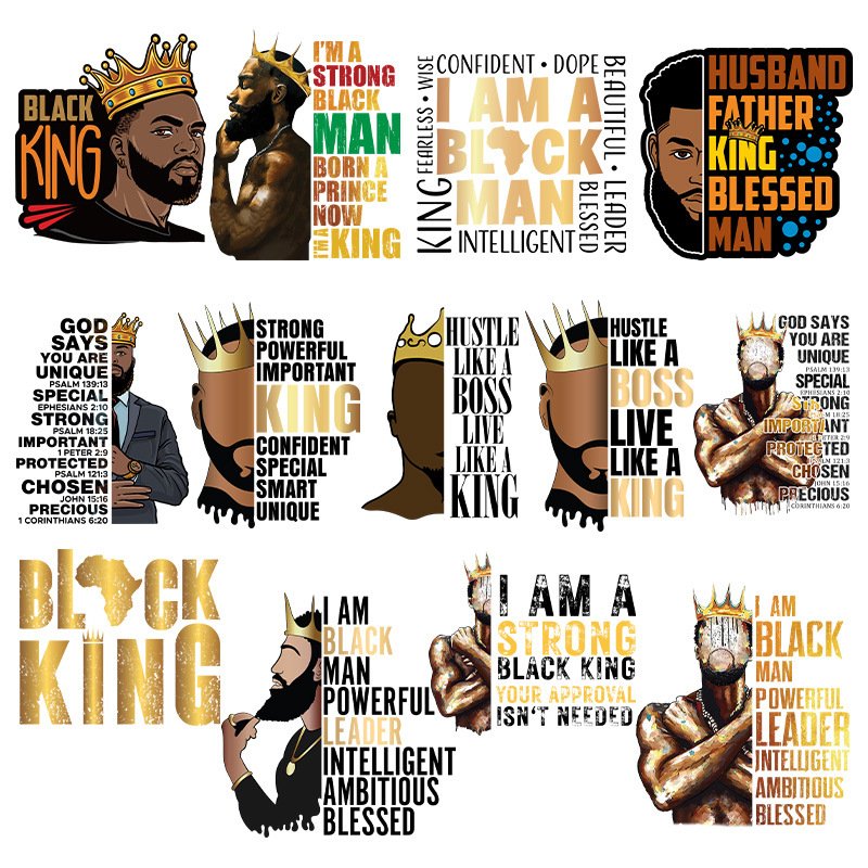 No MOQ Custom Black Man Designs Offset Transfer Prints Iron On Flocking Patch DTF Screen Print Heat Transfers Logo for T shirt