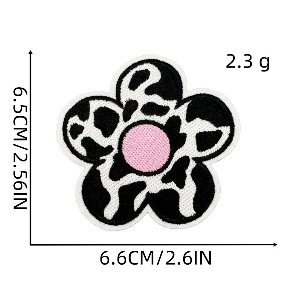 Trendy Heat Transfer Embroidery Patches Iron on Cow Print Hat Heart Butterfly Flower Embroidered Patch for Bag Jeans Clothing
