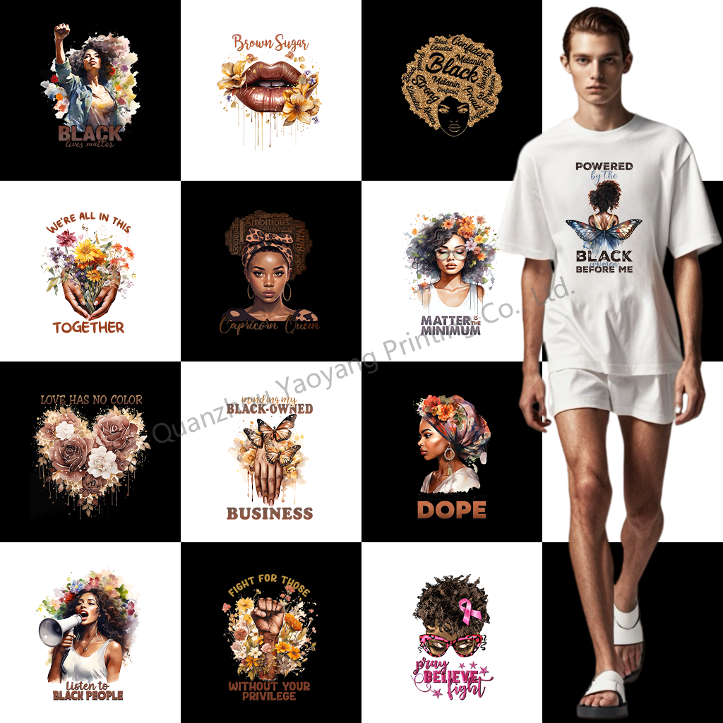 Supplier management Custom BLack girl Dtf Heat Transfers 20 Thousands of Designs Screen Print Heat Transfer Sticker
