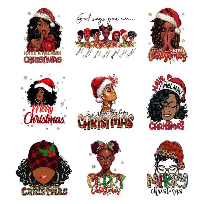 Vintage Christmas Heat Transfers Printing Holly Deer Car Iron On Patches For Clothing Heat Press Diy Applique On Clothes Decals