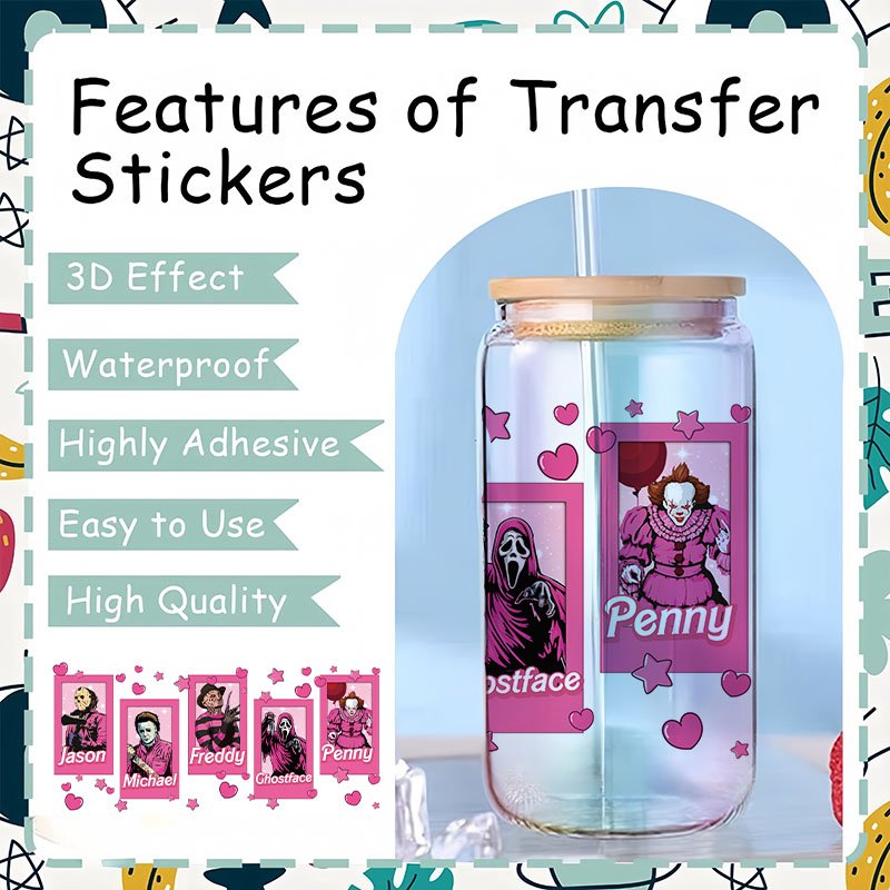 UVDTF cup lid transfer paper horror UVDTF cup wrapping transfer suitable for 16 ounce glass cups uv dtf transfer stickers