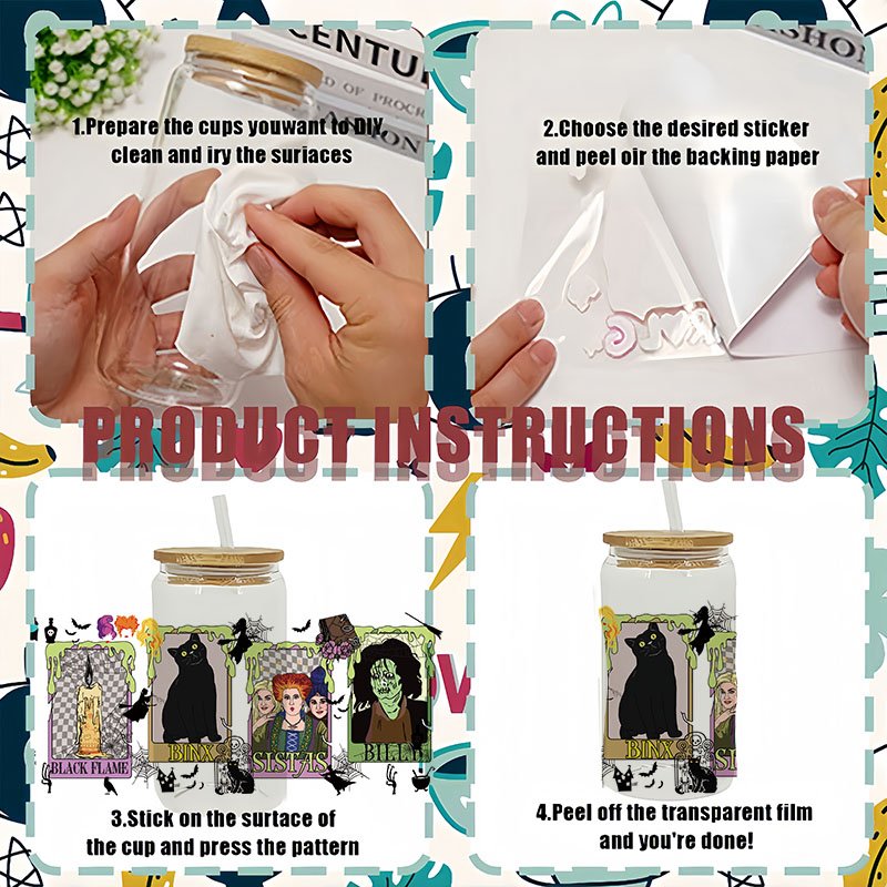 UVDTF cup lid transfer paper horror UVDTF cup wrapping transfer suitable for 16 ounce glass cups uv dtf transfer stickers