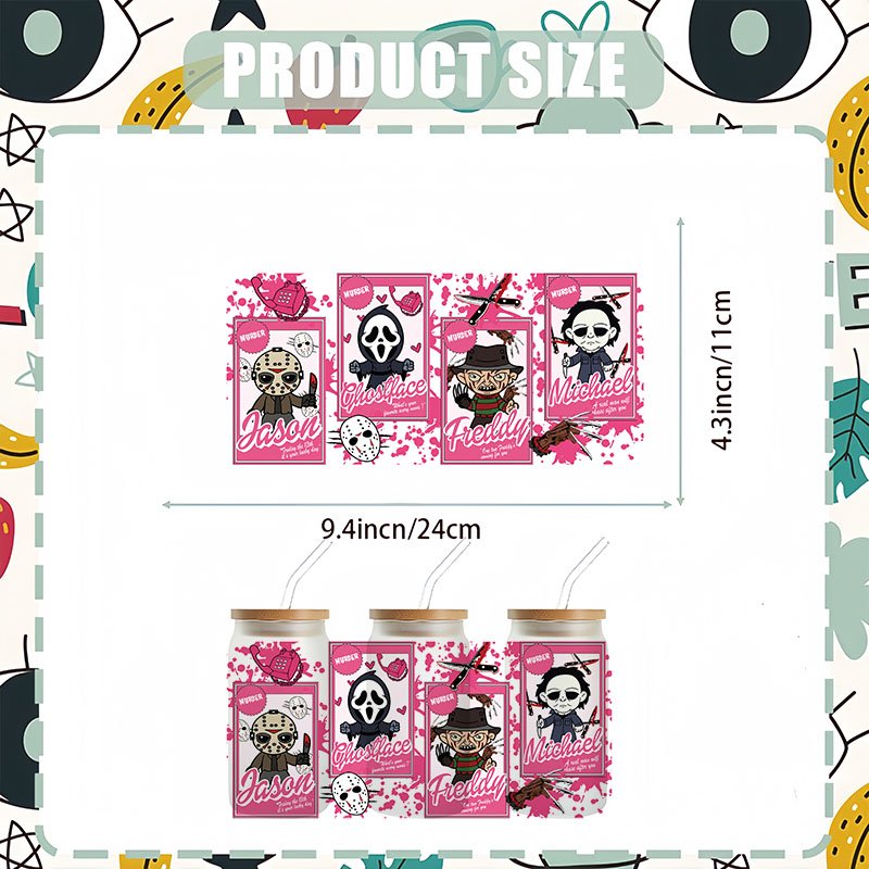 UVDTF cup lid transfer paper horror UVDTF cup wrapping transfer suitable for 16 ounce glass cups uv dtf transfer stickers