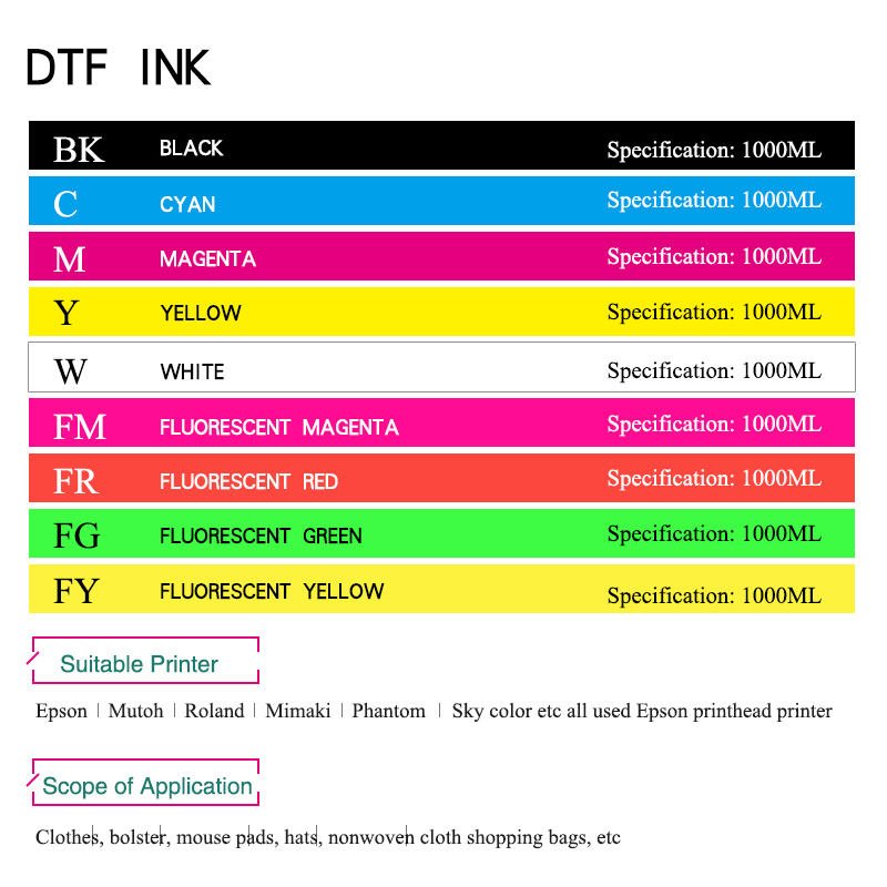 100ml 250ml 500ml 1000ml A3 A4 Pet Film Dtf Ink Transfer Film Printing Ink Dtf Ink For L1800 I3200 Dx5/7 4720 Dtf Printer