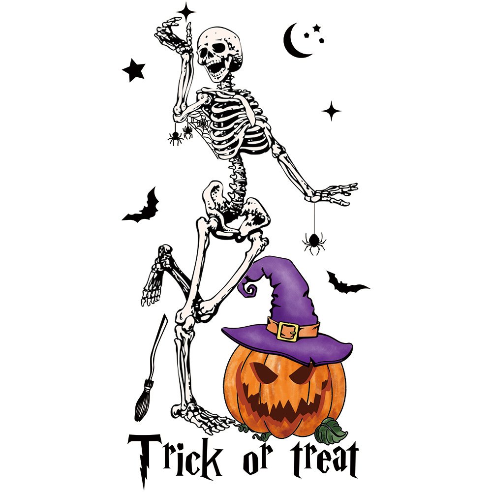 Halloween Skeleton Black Bat Hot Print Stickers T-shirt Heat Transfer Printing Stickers
