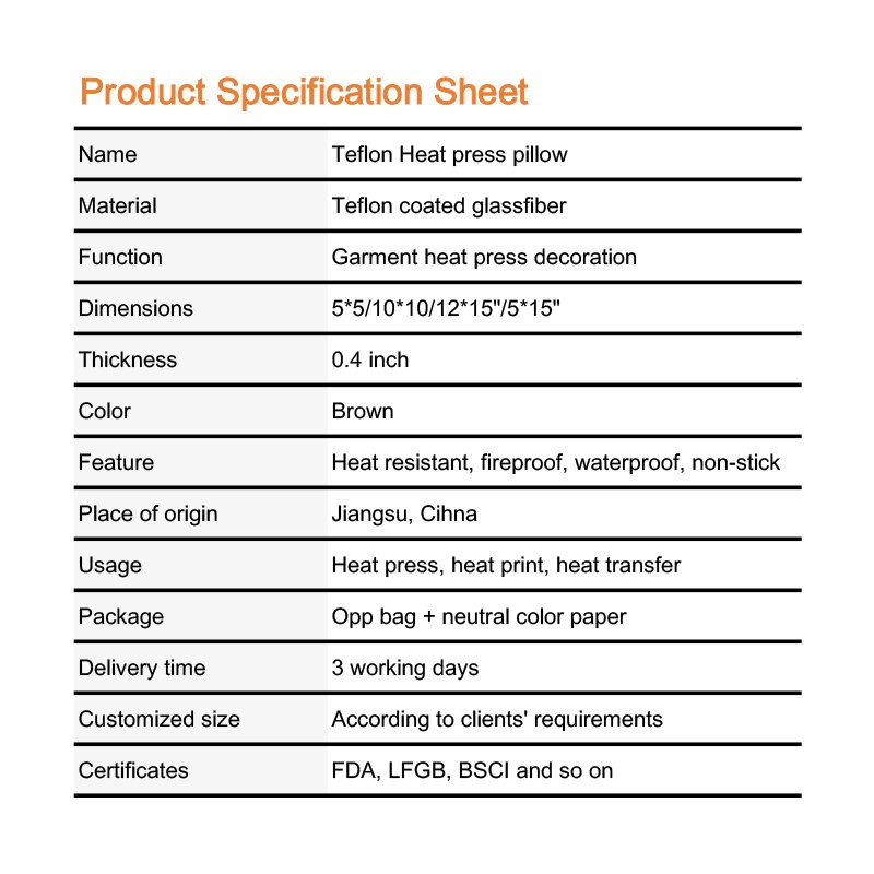 Best Selling Bsci Factory 5X5" Brown Ptef Coated Heat Press Transfer Pillow