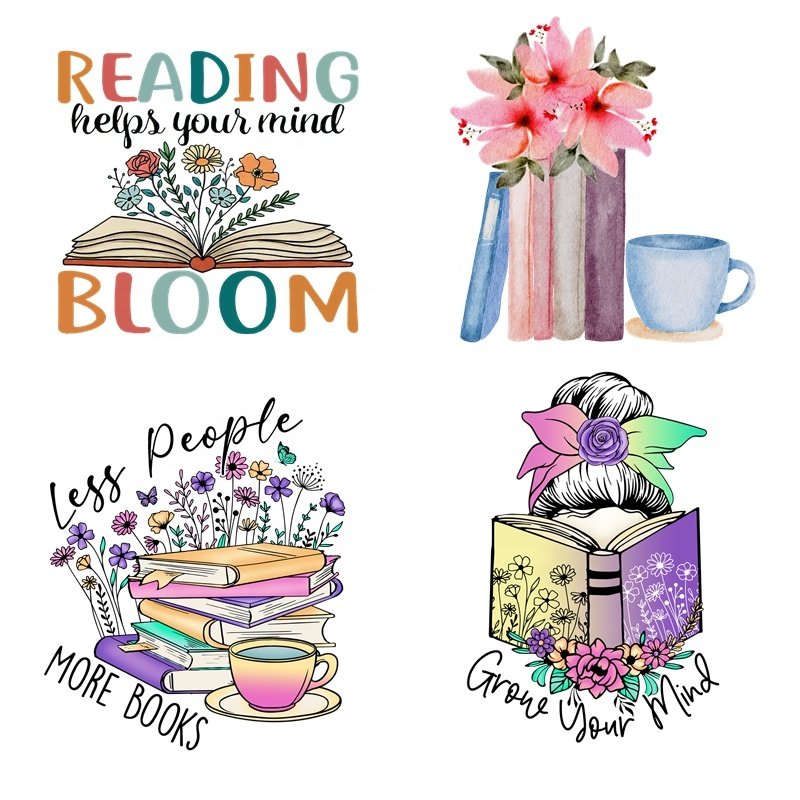 New Reading Books Iron On DTF Print Heat Transfer Vinyl Stickers Books Lover DTF Transfer Designs for T Shirts