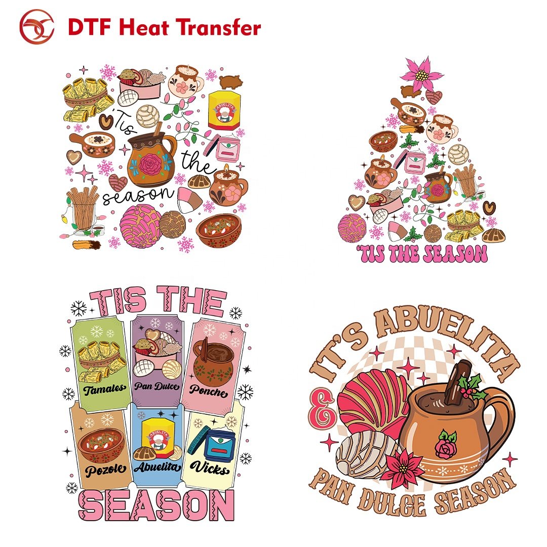 Factory Custom Christmas Heat Transfer Printing Vinyl DTF Transfers Plastisol Material Soft Ready to Press on T-Shirts Bags