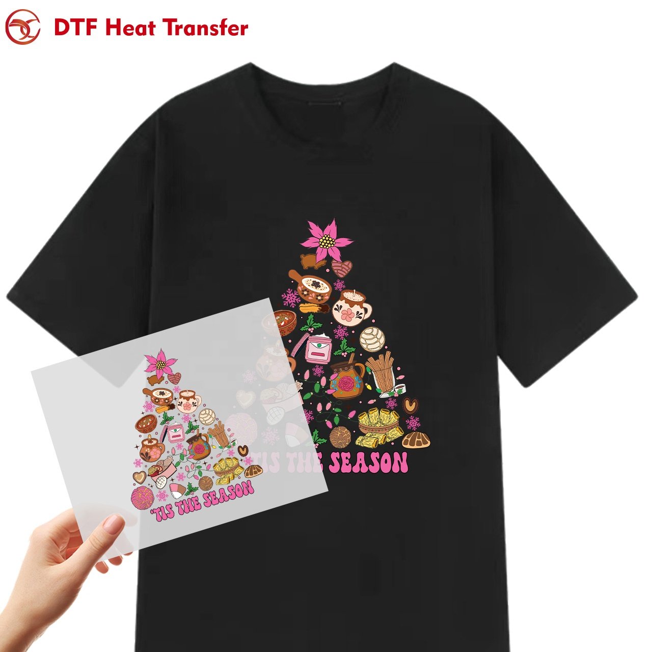 Factory Custom Christmas Heat Transfer Printing Vinyl DTF Transfers Plastisol Material Soft Ready to Press on T-Shirts Bags