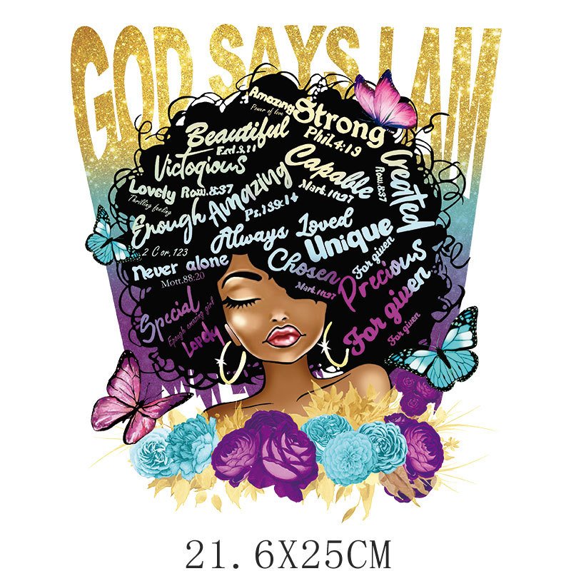 black girl design T-shirt Thermal Sticker Transfer Factory Custom Explosion Black Garment PET Film Heat Transfer Printing