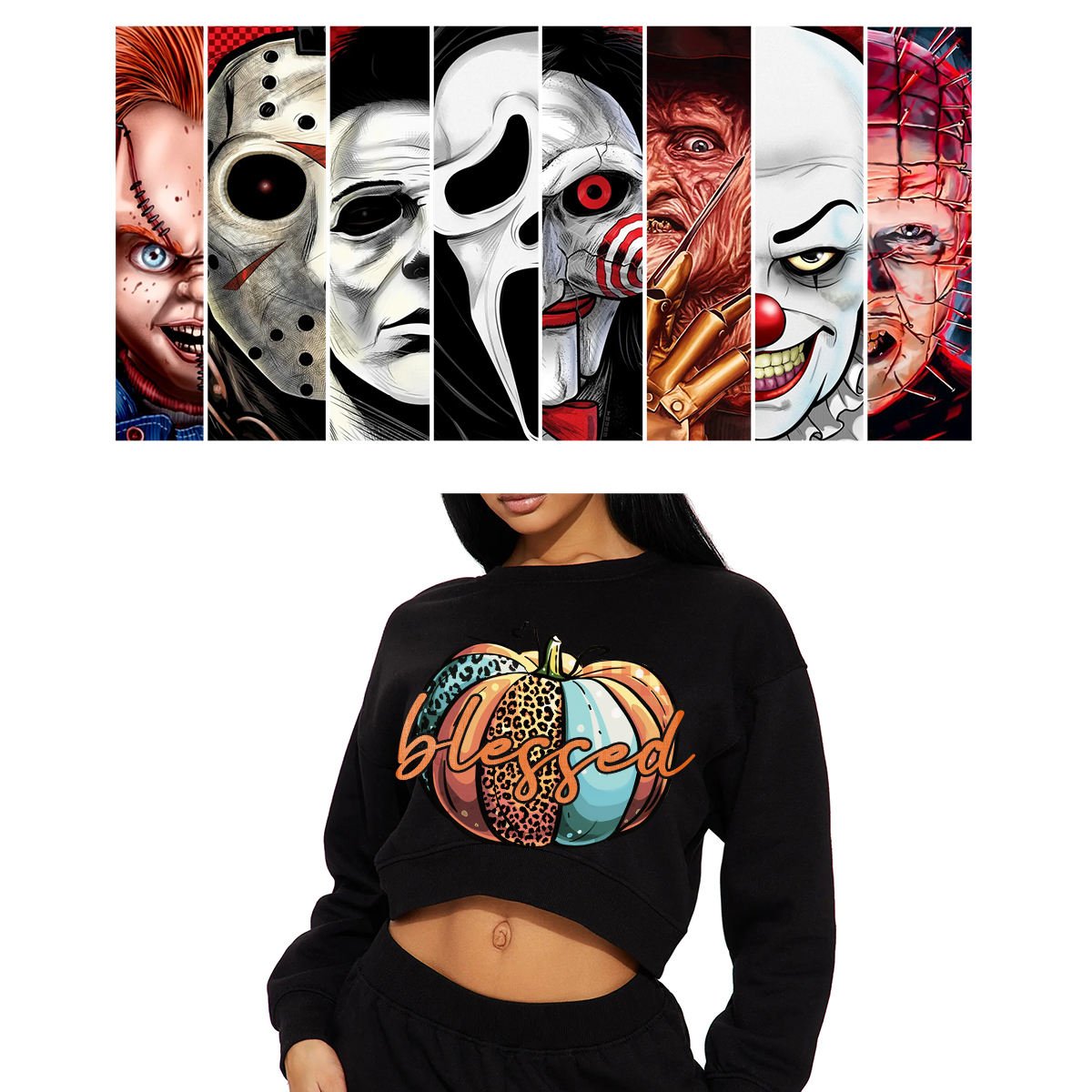 Cheap price DTF stickers no MOQ Halloween transfer printing Ready To Press Custom Screen Print Design For T -shirts hoodies