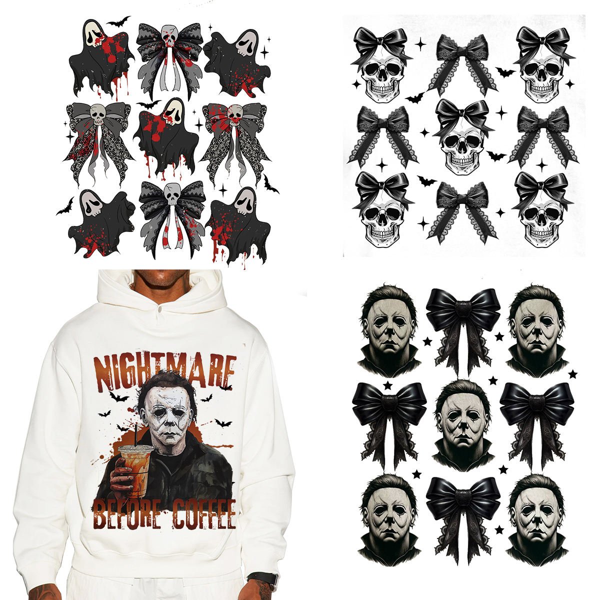 Cheap price DTF stickers no MOQ Halloween transfer printing Ready To Press Custom Screen Print Design For T -shirts hoodies