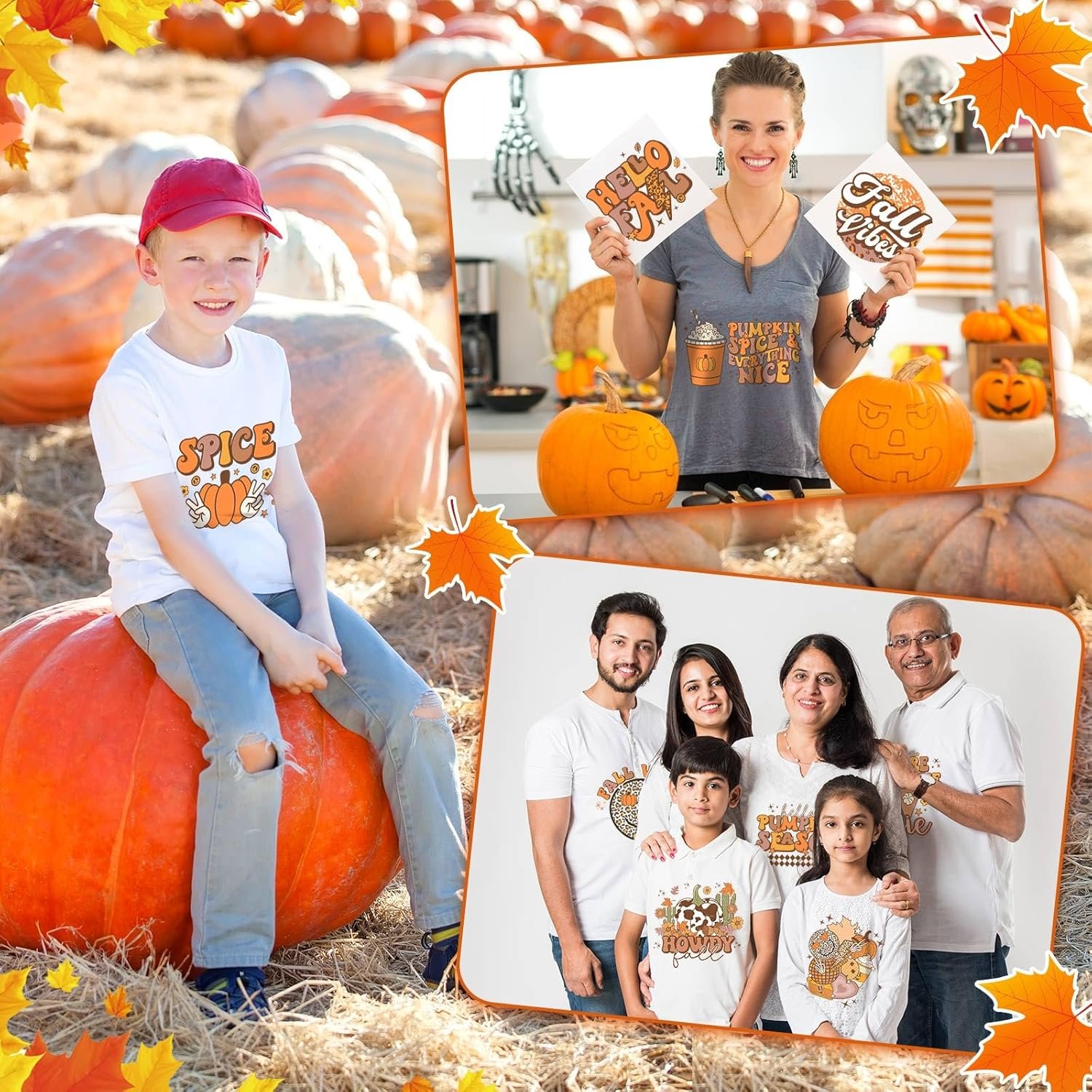 Fall Retro Iron On Transfer Patches for Jeans Fall Autumn Pumpkin DTF Heat Transfer Vinyl Stickers DIY Appliques for Clothing