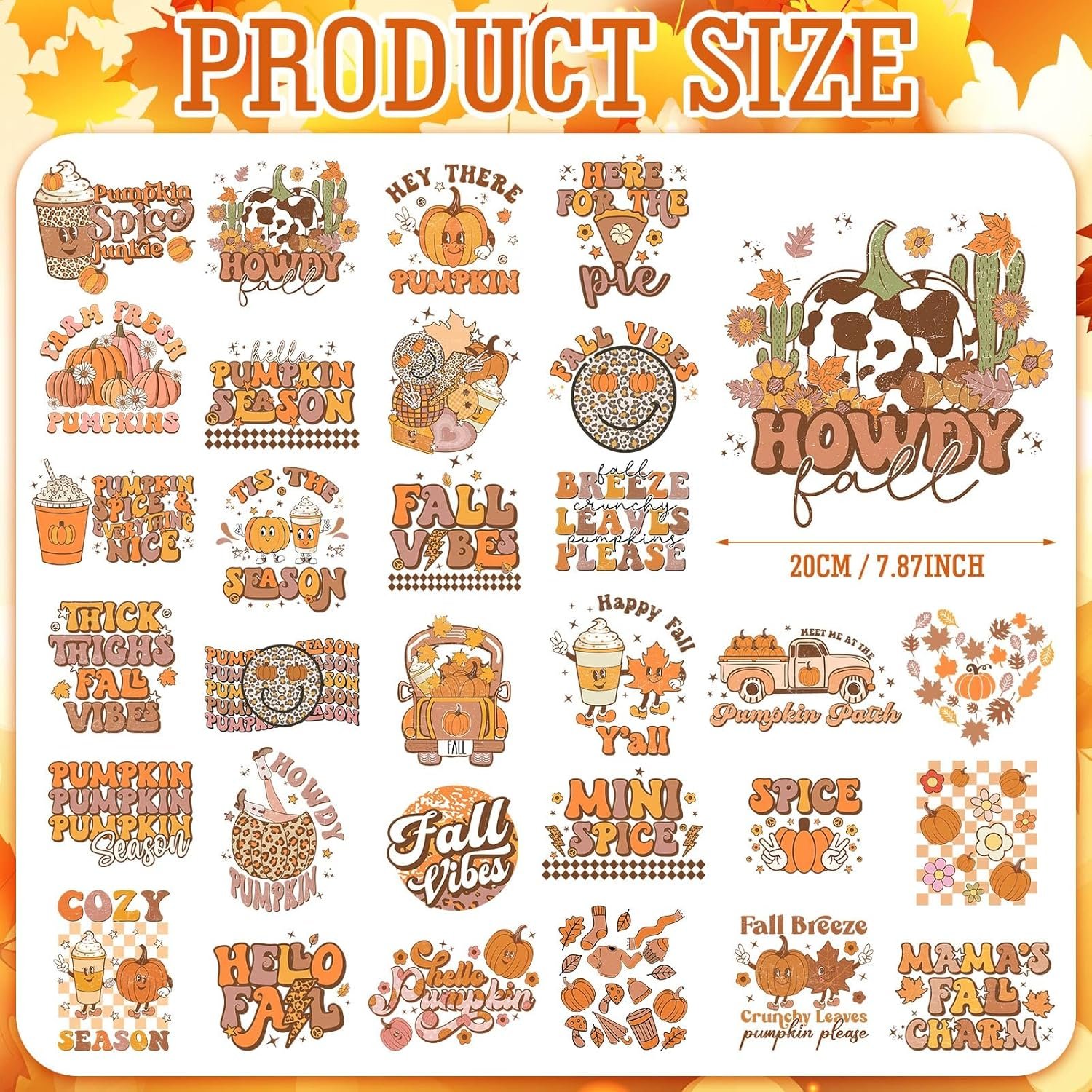 Fall Retro Iron On Transfer Patches for Jeans Fall Autumn Pumpkin DTF Heat Transfer Vinyl Stickers DIY Appliques for Clothing