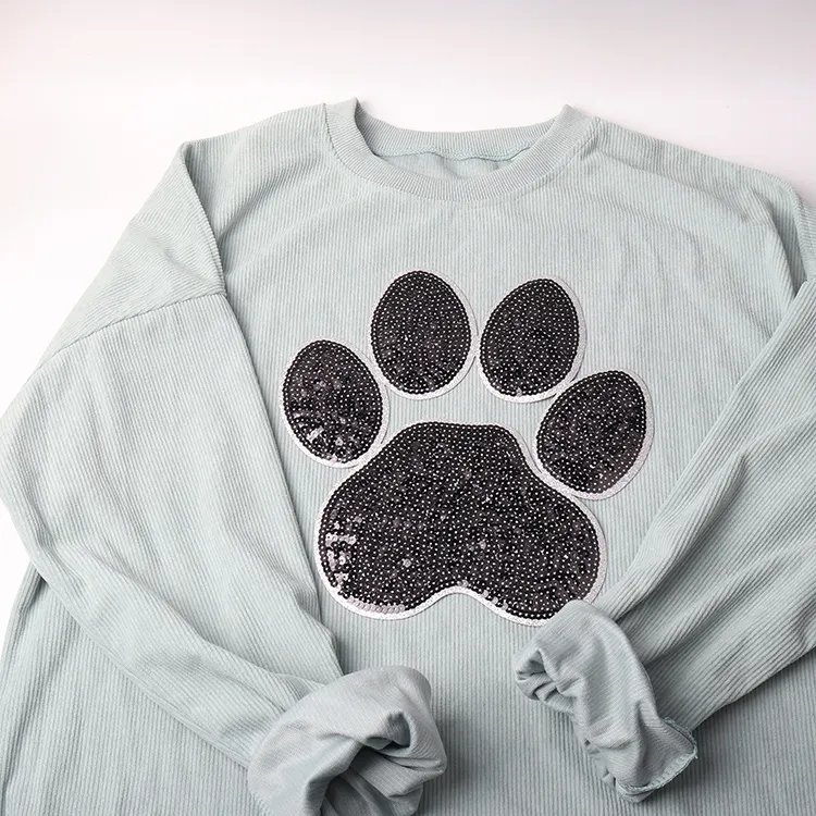 custom dtf transfer print sequin iron on patch fashion customized colorful iron on transfer print sequin appliques on t-shirt