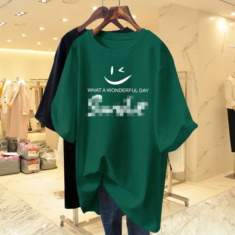 Wholesale custom 100 cotton chuckle print summer short sleeve T-shirt women 2023 new crew-neck loose top