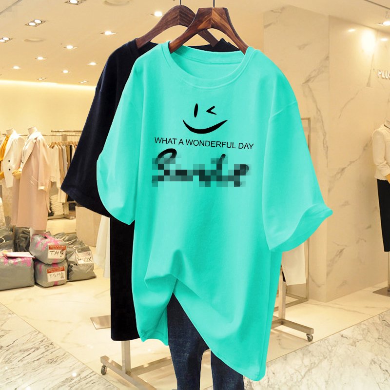 Wholesale custom 100 cotton chuckle print summer short sleeve T-shirt women 2023 new crew-neck loose top