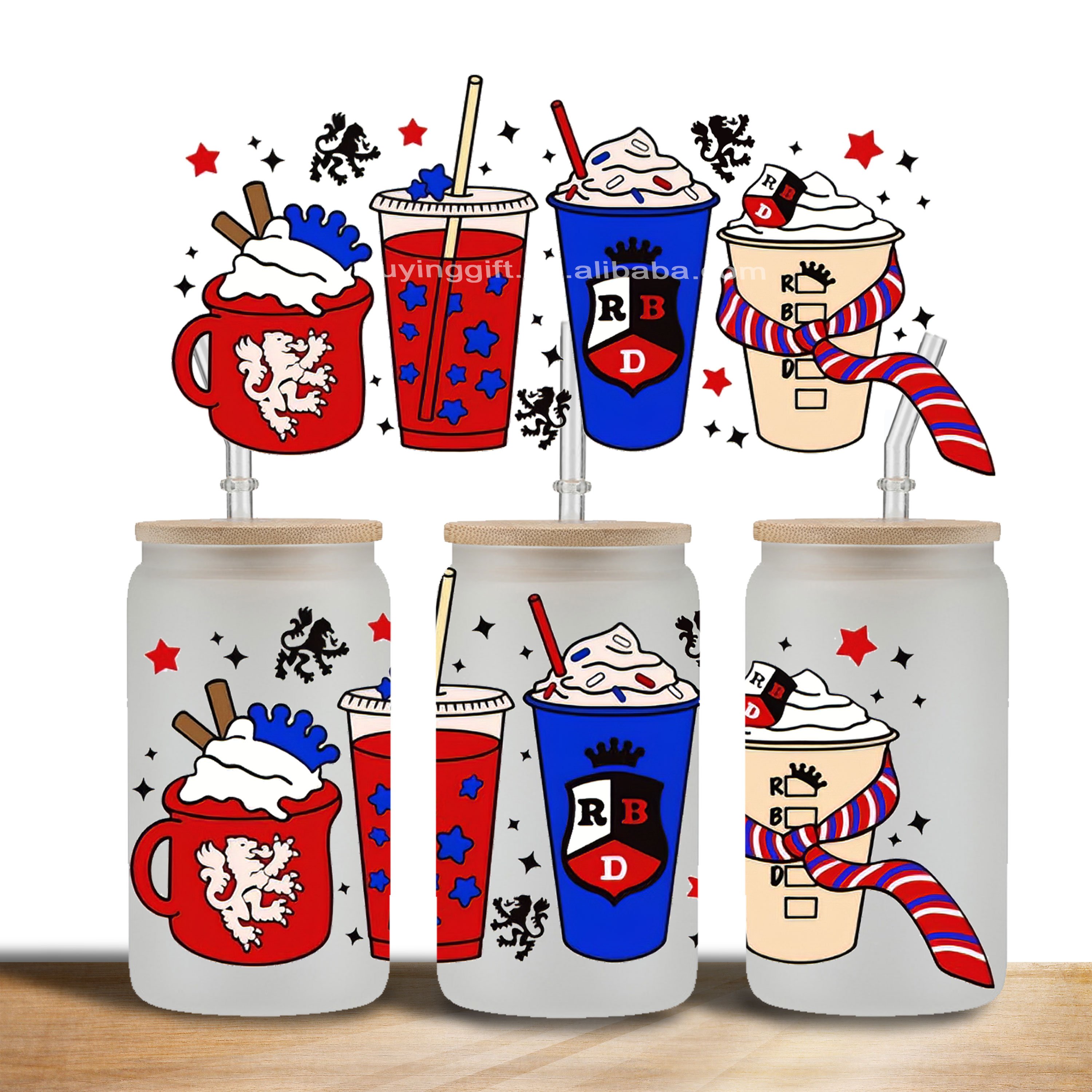 Ready fast ship MOQ 5 RBD Rebelde UV DTF cup wrap transfer stickers 3d uvdtf transfers for 16oz libbey cup