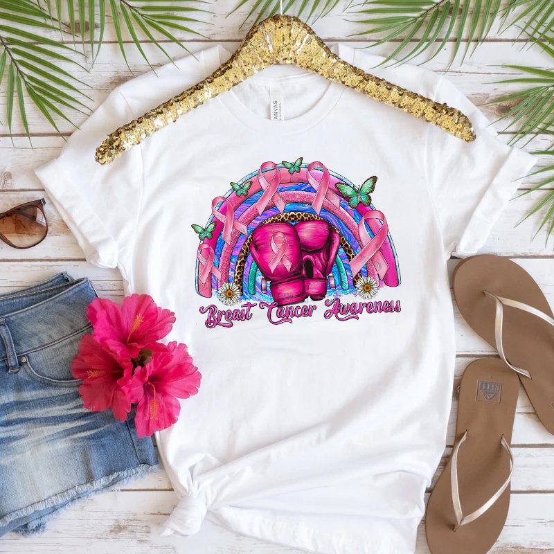 Breast Cancer Awareness Sneakers Pink Ribbon Heat Transfer Printing Stickers Applique For Bags Sweatshirt Garment Pillows