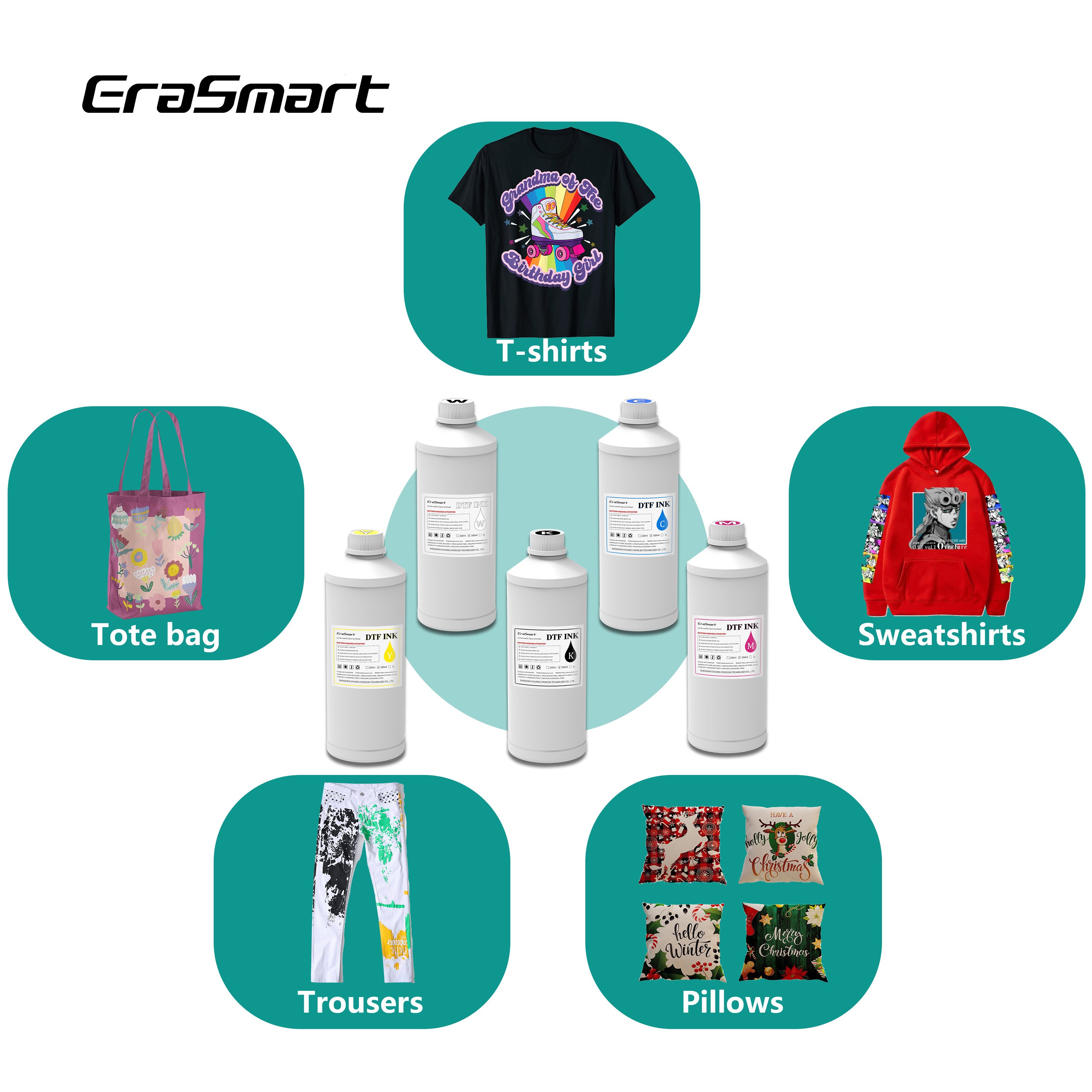 Erasmart DTF White Ink DTF Ciss Ink System L1800 DTF Ink For CMYKW Color