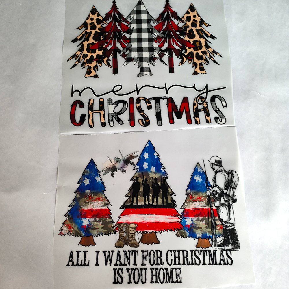 Customized Dtf Transfers Designs Christmas Label Decals Plastisol Screen Printed dtf Heat Transfer for Clothing