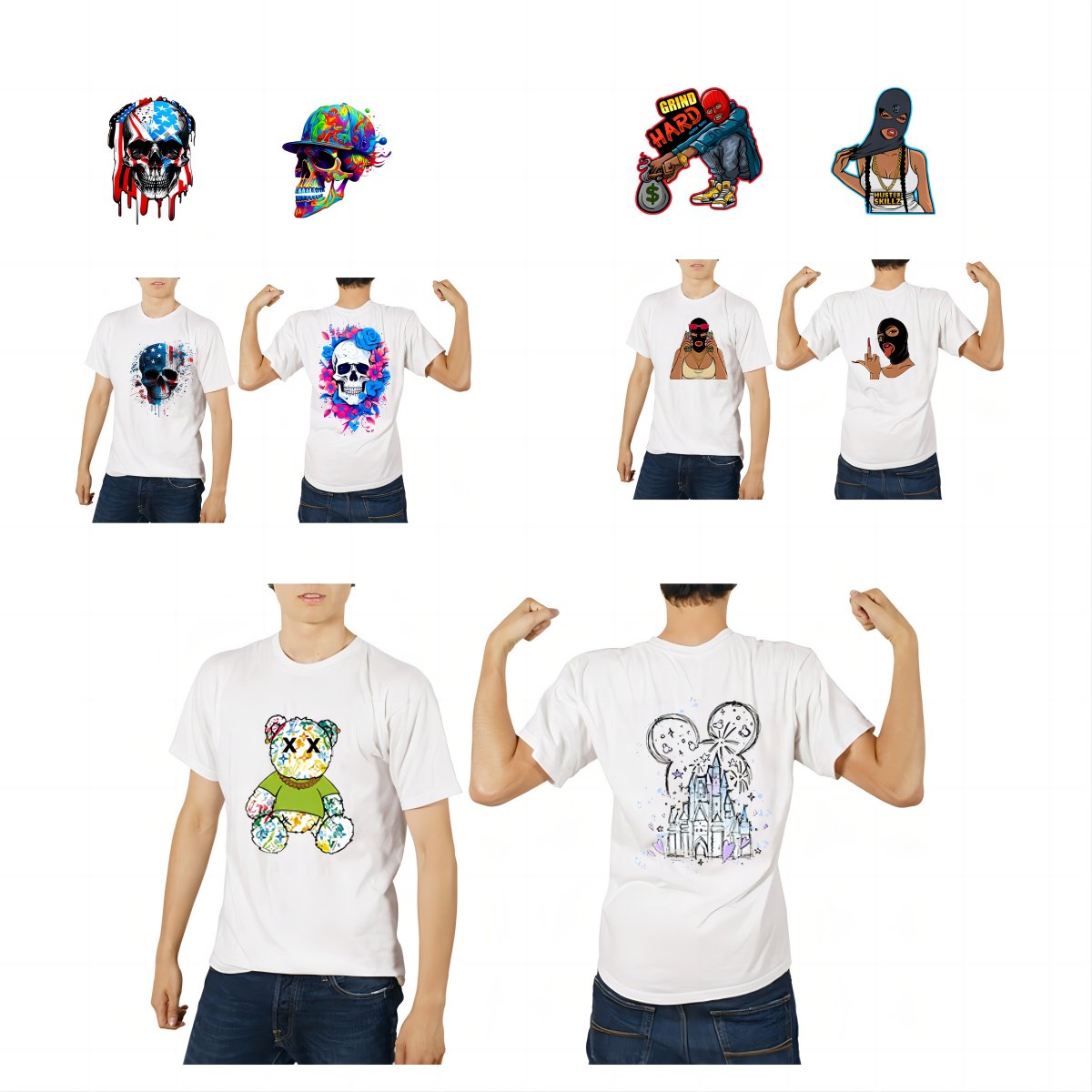 High Quality Wholesale Cartoon Cool Bear Dtf Heat Transfer Design T-Shirt Press Cotton Fabric Clothing