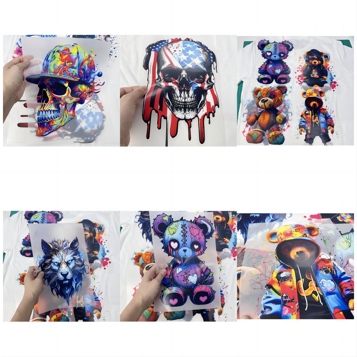 High Quality Wholesale Cartoon Cool Bear Dtf Heat Transfer Design T-Shirt Press Cotton Fabric Clothing